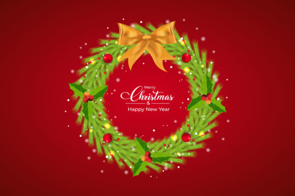Christmas Green Wreath with Golden Ribbo